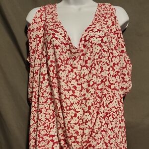NWT Floral Cold Shoulder Top with Twist Detail